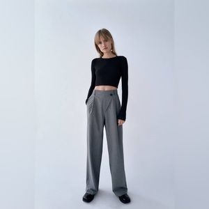 BRAND NEW Zara asymmetric wide gray pants in Gray Marl Size S
